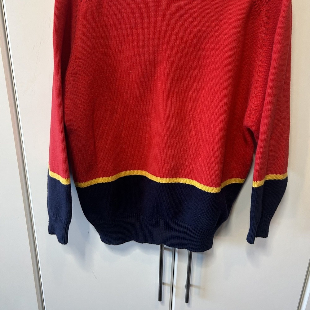Anne Cole Collection Vintage Ski Sweater Red Navy Yellow 1/4 Zip Cotton Large - Picture 10 of 13